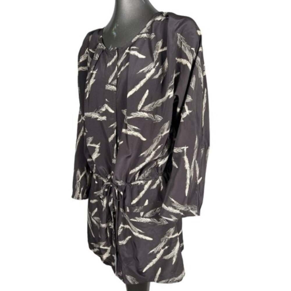 Ulla Johnson Long Silk Grey Feather Leaf Mini Shirt Dress Sz 4